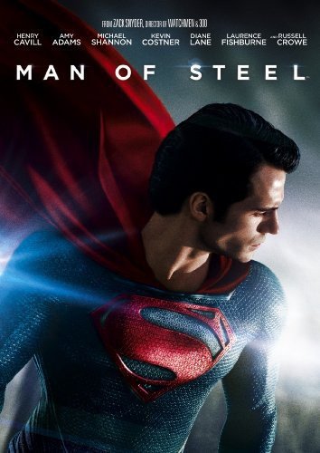 Superman, Henry Cavill, in costume, with a red cape, movie poster.