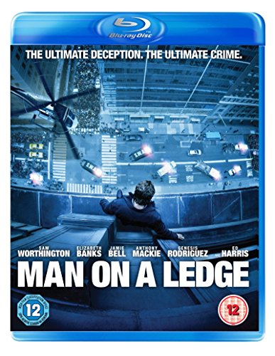 Blu-ray cover for "Man on a Ledge" showing a man on a building ledge.