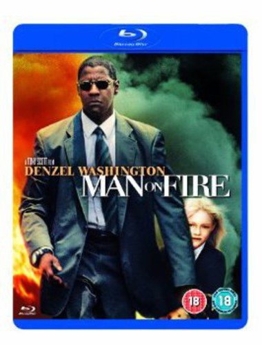 Blu-ray cover for "Man on Fire" featuring Denzel Washington in a suit.