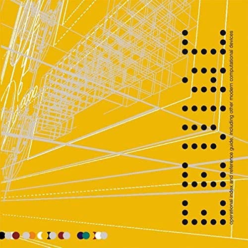 Yellow album cover with white technical blueprints and black dotted text on the right.