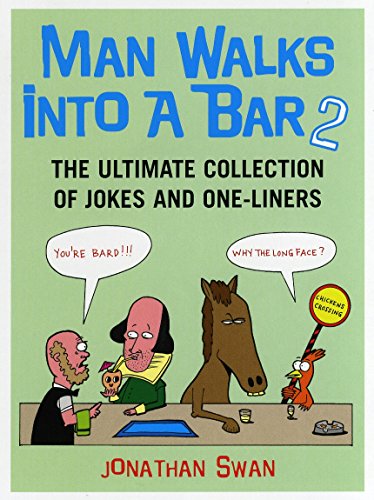 Book cover: cartoon figures at a bar with joke setup text.