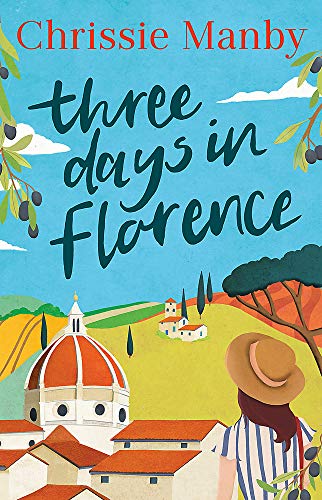 Book cover with Tuscan landscape, dome, and woman with a hat.