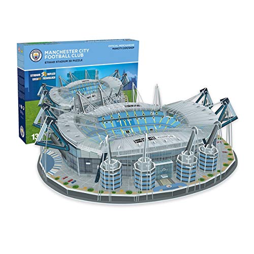 3D puzzle of Manchester City’s Etihad Stadium in a retail box.