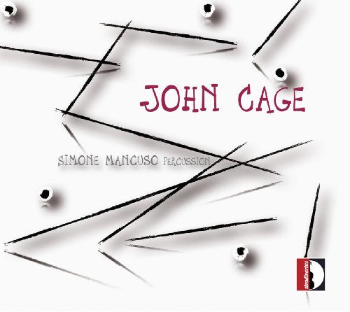 "CD cover with 'John Cage' in red, surrounded by black metal spikes on white background."
