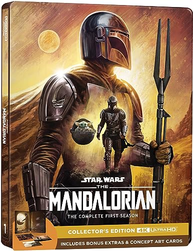 The Mandalorian 4K Ultra HD steelbook cover art featuring the Mandalorian and Grogu.