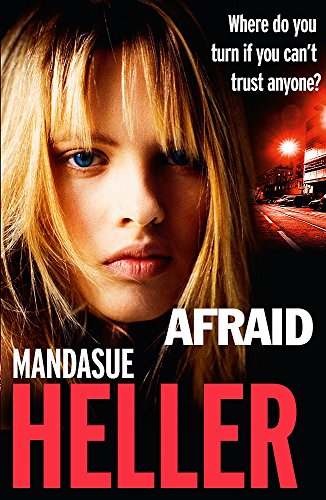 Book cover: woman with blonde hair, dark background, red title "Afraid.