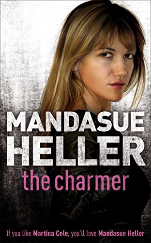 Book cover: woman with brown hair, title "The Charmer" by Mandasue Heller.