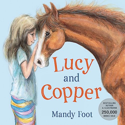 Girl gently touches the nose of a large, reddish-brown horse.