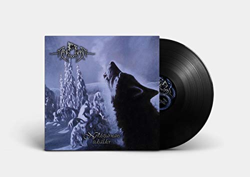 "Album cover featuring a howling wolf in a snowy forest, with band name and title."