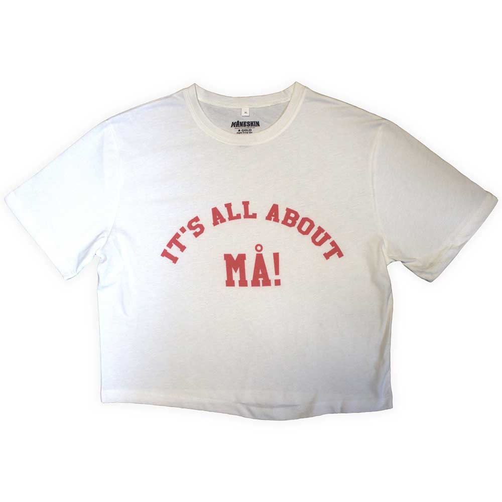 Black cropped t-shirt with white “MA” Maneskin logo, size X-Large.
