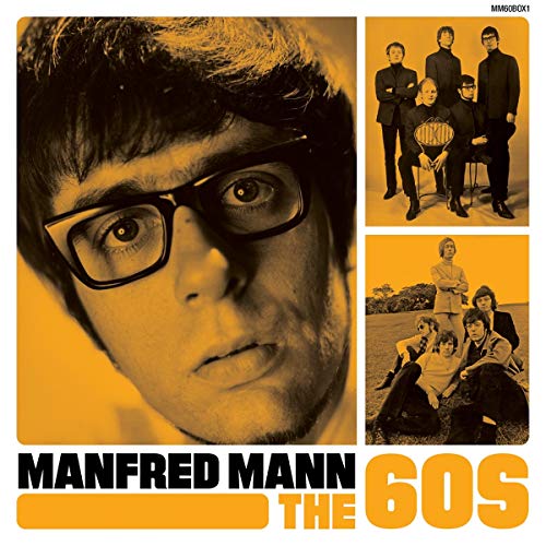 Manfred Mann album cover featuring band members and a portrait, orange background.