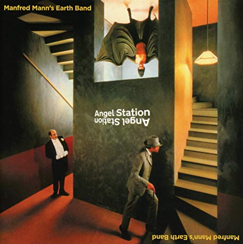 Album cover for Manfred Mann's Earth Band, "Angel Station," featuring surreal imagery.