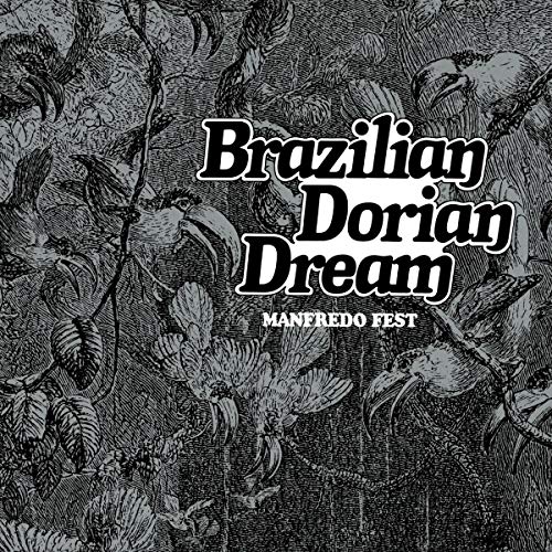 "Album cover with 'Brazilian Dorian Dream' text on a black-and-white floral background."