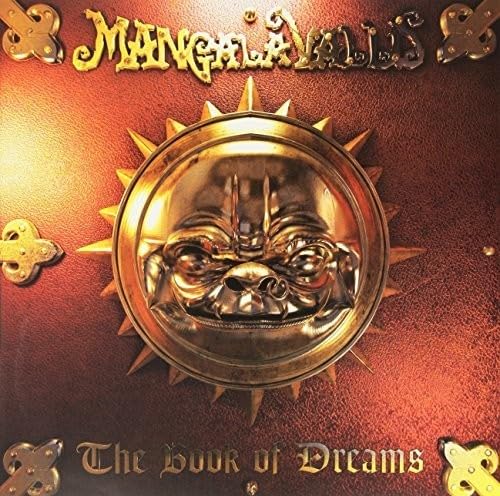 Album cover for Mangala Vallis: "The Book of Dreams" with a golden face.