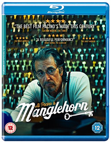 Blu-ray cover for Manglehorn featuring Al Pacino against a background of hanging keys.