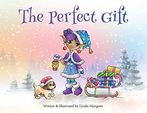 Book cover: elf with dog and sled in snowy winter scene.