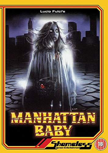 DVD cover for "Manhattan Baby" featuring a ghostly woman and city skyline.