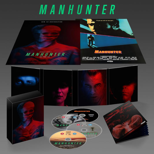 “Manhunter” 4K UHD Blu-ray collector’s edition packaging with red and blue imagery.