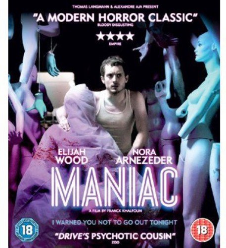 Elijah Wood stands among several mannequins on the cover of the film Maniac.