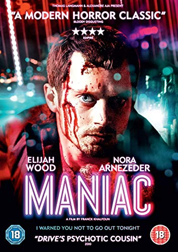 DVD cover for "Maniac" featuring a distressed man with bloodied face.