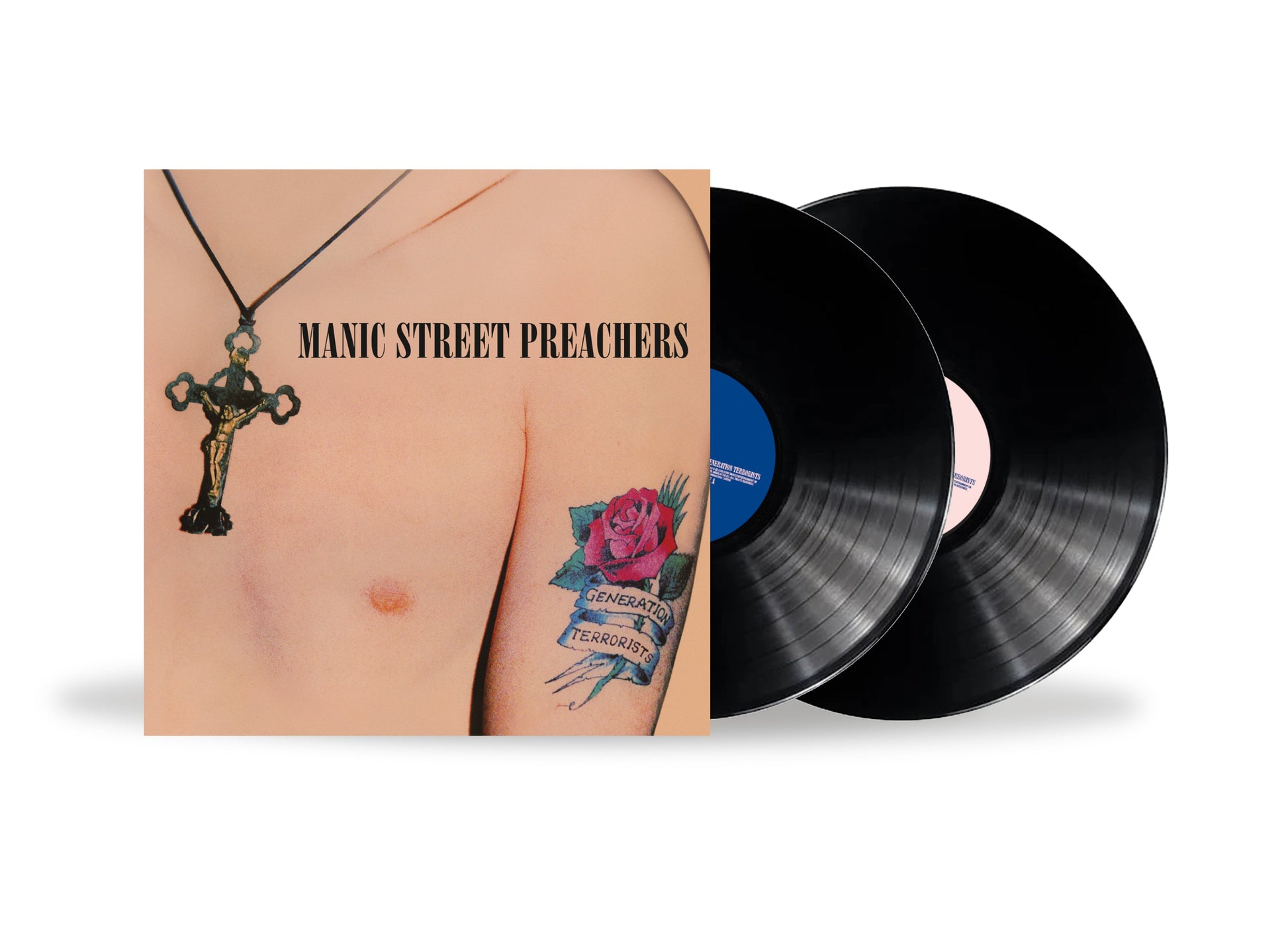 Manic Street Preachers Generation Terrorists album cover art with two black vinyl records.