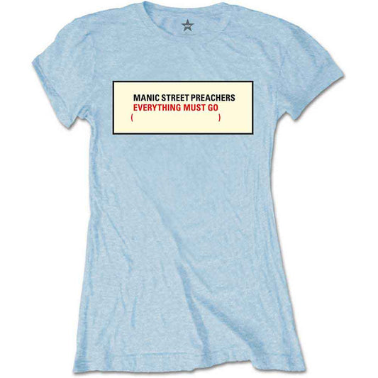 Light blue women’s t-shirt with “Manic Street Preachers” album artwork.