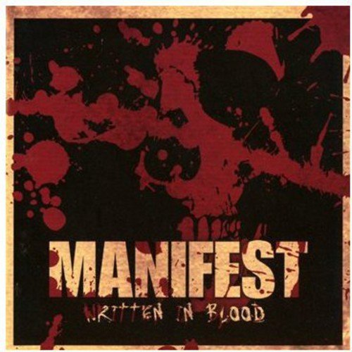 CD cover for Manifest’s “Written In Blood” with red splatter graphics.