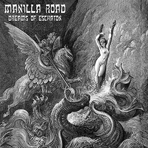 Black and white album cover depicting a winged beast, serpent, and human figures.