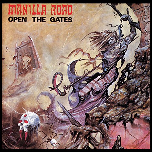 Album cover: fantasy art with a warrior, gates, and skulls.
