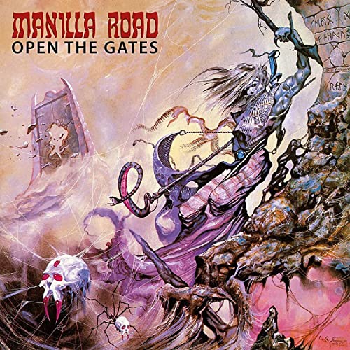 Album cover art featuring a fantasy figure, a broken gate, and skulls in webs.