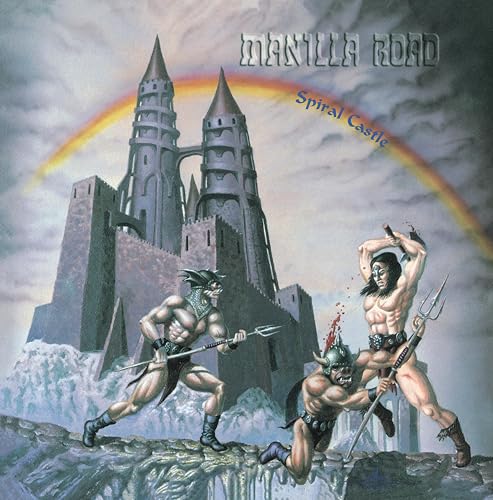 Album cover: fantasy castle, warrior with trident, and dramatic landscape.