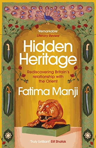 Book cover: “Hidden Heritage” with a tiger statue and peacock imagery.