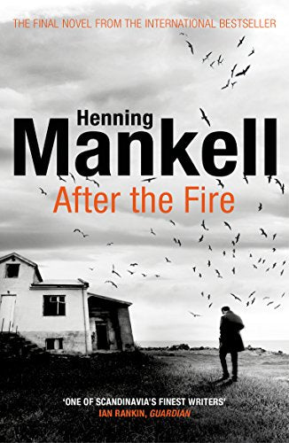 Book cover: desolate landscape, burning building, and two figures in grayscale.