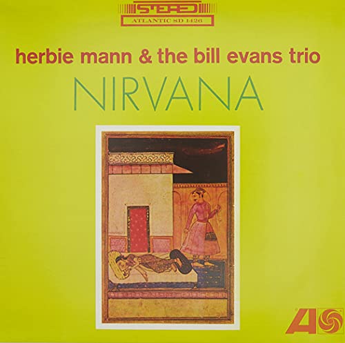 Vinyl album cover with yellow background, text reading Herbie Mann and the Bill Evans Trio.