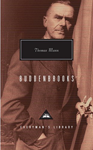 Book cover: portrait of a man, title “Buddenbrooks” by Thomas Mann.