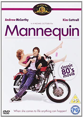 DVD cover for "Mannequin" featuring a couple on a motorcycle.