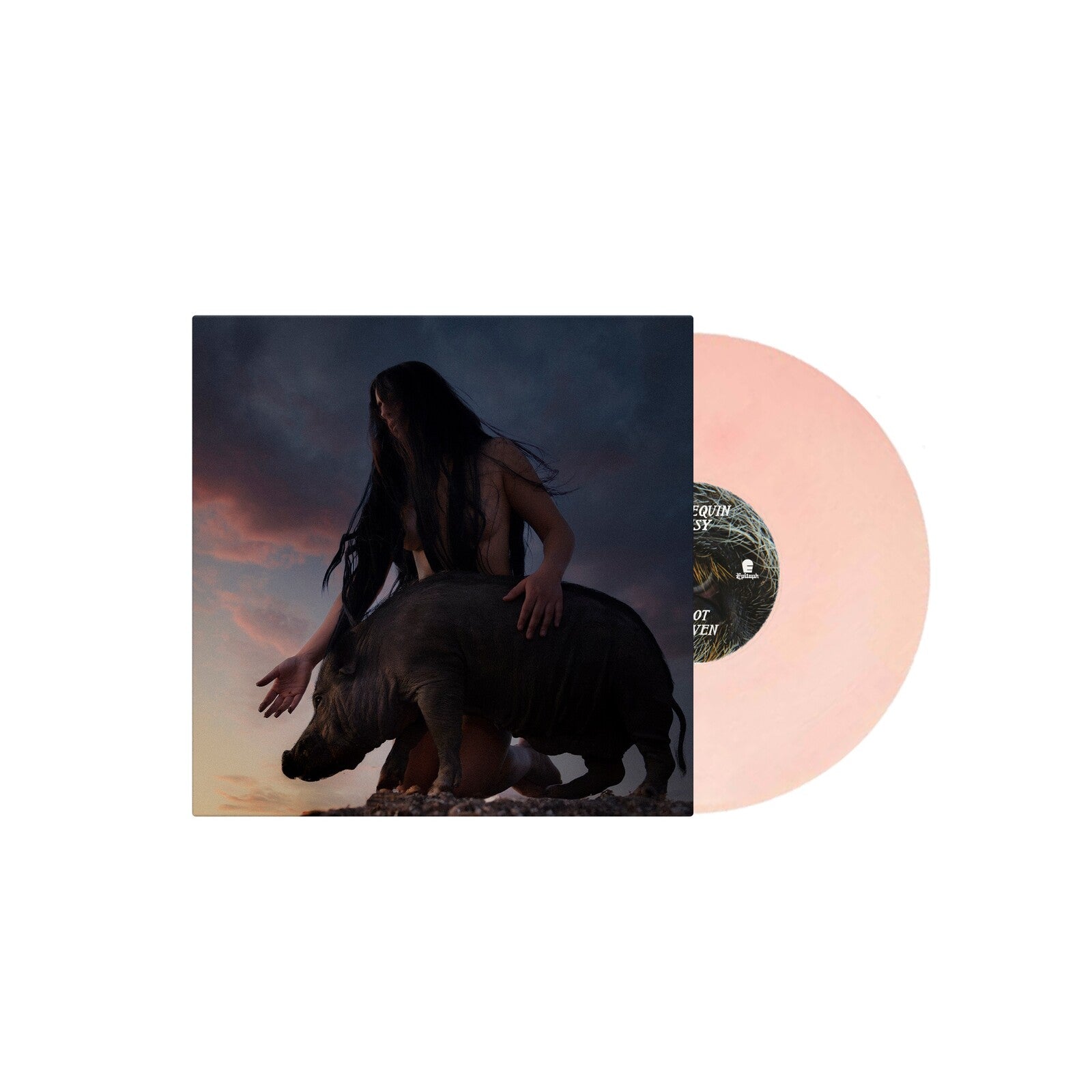 Vinyl record with album cover featuring a person and a pig.