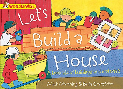 Children building a house with tools and materials, book cover.