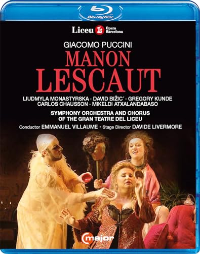 Blu-ray cover for Giacomo Puccini’s opera *Manon Lescaut* with cast images.