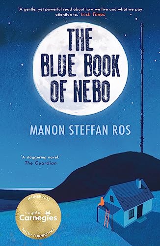 Book cover: blue title against a moonlit landscape with a small house.