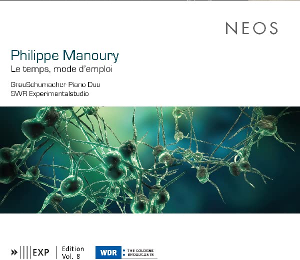 CD cover for Philippe Manoury's "Le Temps, mode d'emploi" with abstract plant image.