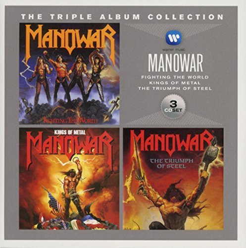 Manowar Triple Album Collection CD box set featuring three classic heavy metal album covers.