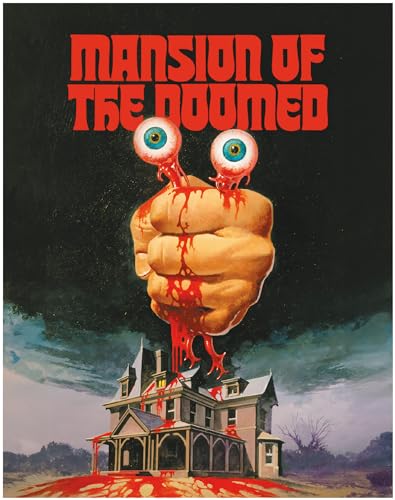 “Mansion Of The Doomed” Blu-ray cover with eyes, a hand, and a haunted house.