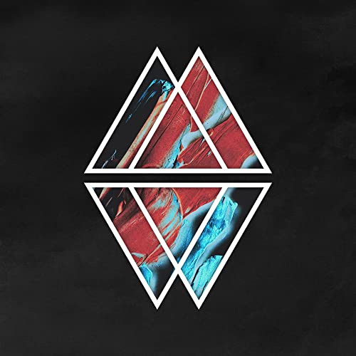 Album cover with two overlapping white triangles containing red and blue abstract art.