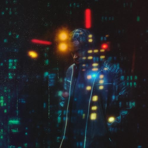 Portrait of a man with blurred lights and digital effects.