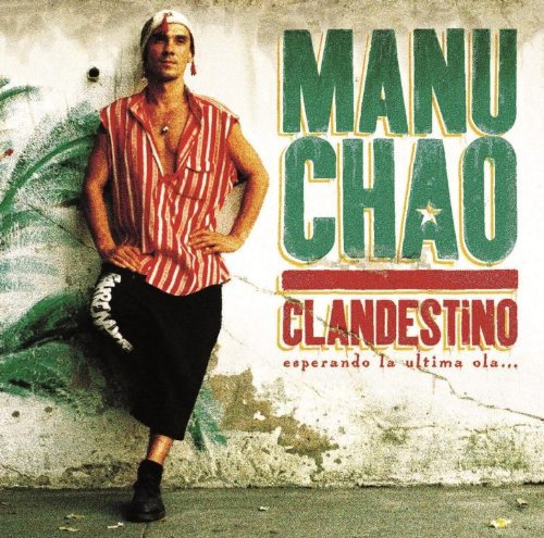 Album cover of Manu Chao's Clandestino featuring a man in a striped shirt.