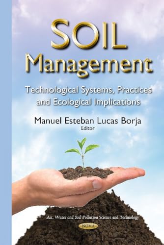 Book cover: "Soil Management" with hand holding seedling over soil.