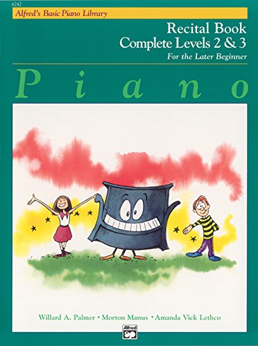Piano recital book cover with illustrated children and a smiling piano.