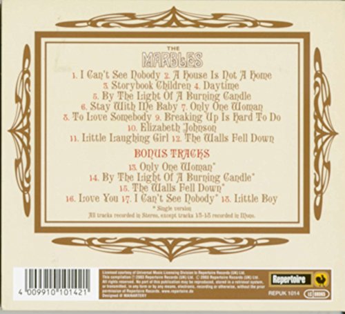 Back of "The Marbles" CD with tracklist and barcode.