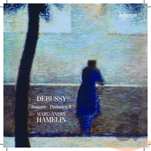 CD cover featuring an impressionist painting of a figure by water, titled "Debussy."